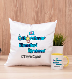 Laboratuvar Hizmetleri Kare Yastık ve Sarı Kupa Bardak