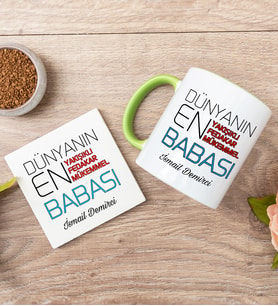 Dünyanın En İyi Babası Yeşil Kupa Bardak Ve Bardak Altlığı Seti