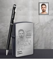 Kişiye Özel Öğretmen Karikatürlü Siyah Çakmak Kalem Hediye Seti Bay-2 (Model 1)