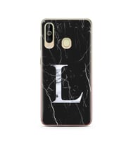 Samsung A60 Siyah Mermer Harf Tasarımlı Telefon Kılıfı L-Harfi 