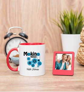 Makine Mühendisi Kırmızı Kupa Bardak ve Kırmızı Mini Fotoğraf Çerçevesi