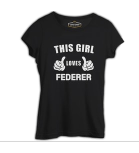 Tenis - Love Federer Siyah Kadın Tshirt