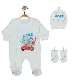 Pia Baby GL 1902-01 İsme Özel Üçlü Tulum Set