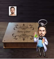 Kişiye Özel Kimyager Karikatürlü Ahşap Anahtarlık Kutulu  Bay-1