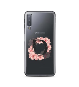 Pembe Çiçekli Harf Tasarım Süper Şeffaf Silikon Telefon Kılıfı Samsung A7 (2018)