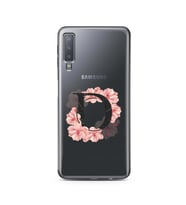 Pembe Çiçekli Harf Tasarım Süper Şeffaf Silikon Telefon Kılıfı Samsung A7 (2018)