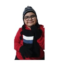 Edwol Çocuk Garson Boy 3 lü Atkı Bere Eldiven Takımı (Siyah-Lacivert)