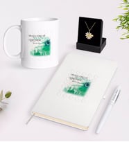 BK Gift Kişiye Özel Din Kültürü ve Ahlak Bilgisi Öğretmeni Beyaz Kupa Defter Kalem ve İsimli Papatya Kolye Hediye Seti-4 (Model 1)