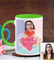 BK Gift Kişiye Özel Anneler Günü Temalı Karikatürlü Yeşil Kupa Bardak Y8