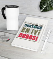 BK Gift Kişiye Özel Dünyanın En İyi Babası Beyaz Defter Kalem Termos Mug Seti-1 (Model 1)