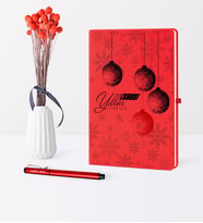 BK Gift Kişiye Özel Yılbaşı Mutlu Yıllar Temalı Kırmızı Defter Kalem Seti - 13