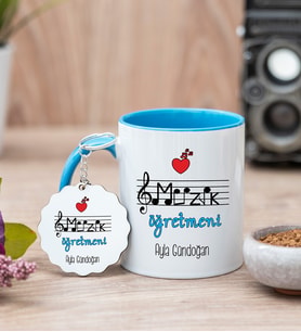 Müzik Öğretmeni Mavi Kupa Bardak Ve Anahtarlık Set