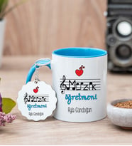 Müzik Öğretmeni Mavi Kupa Bardak Ve Anahtarlık Set
