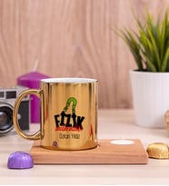 Fizik Mühendisi Ahşap Altlıklı Mumlu Gold Kupa Bardak