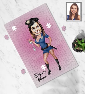 Kişiye Özel Polis Karikatürlü A4 99 Parça Puzzle Bayan-3