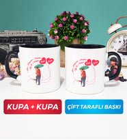 İkili Sevgiliye Sevgililer Günü Hediyesi 3 Kupa Bardak Siyah