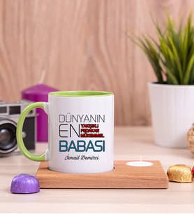 Dünyanın En İyi Babası Ahşap Altlıklı Mumlu Yeşil Kupa Bardak