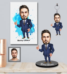 Kişiye Özel İş Adamı Karikatürlü 3 lü Hediye Seti Bay-19