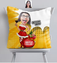 BK Gift Kişiye Özel Bayan Yeni Yıl Karikatürlü  Yastık  2