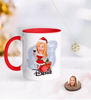 BK Gift Kişiye Özel Kadın Yeni Yıl Karikatürlü Kırmızı Kupa ve Kar Tanesi Kolye-1 (Model 1)