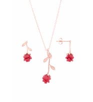 ROSE 925 AYAR GÜMÜŞ GÜL KÜPE-KOLYE TAKIM