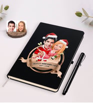 BK Gift Kişiye Özel Yılın En Mükemmel Çifti Karikatürlü Siyah Defter ve Kalem Hediye Seti-62