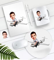BK Gift Kişiye Özel Bay Kaptan Pilot Karikatürlü Defter Kalem Kupa Mouse Pad Seti (Model 1)