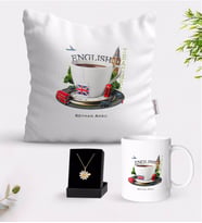 BK Gift Kişiye Özel İngilizce Öğretmeni Beyaz Kupa Yastık ve İsimli Papatya Kolye Hediye Seti-8 (Model 1)