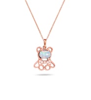 Opal Taşlı Ayıcık Gümüş Minik Kolye Zarif Model (Beyaz)