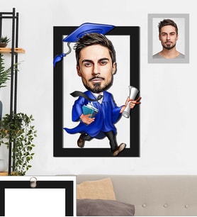 Kişiye Özel Mezuniyet Karikatürlü 3D Ahşap Tablo 30x47 Bay-4