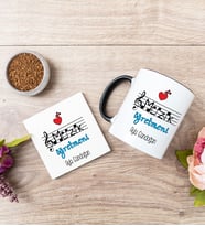 Müzik Öğretmeni Siyah Kupa Bardak Ve Bardak Altlığı Seti