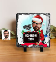 BK Gift Kişiye Özel Bay Yılbaşı Karikatürlü Dekoratif Doğal Taş