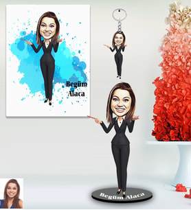 Kişiye Özel Öğretmen Karikatürlü 3 lü Hediye Seti  Bayan-1