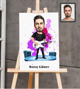 Kişiye Özel Gitarist Karikatürlü  Ahşap Tablo 30x47 Bay-3