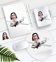 BK Gift Kişiye Özel Bayan Kaptan Pilot Karikatürlü Defter Kalem Kupa Mouse Pad Seti (Model 1)