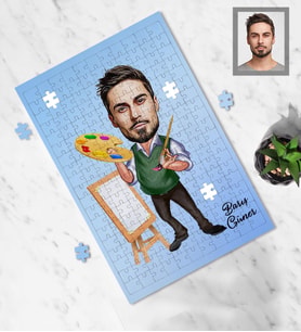 Kişiye Özel Ressam Karikatürlü A3 240 Parça Puzzle Bay-1