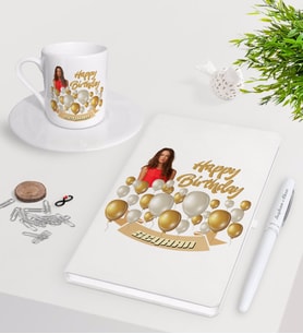 BK Gift Kişiye Özel Fotoğraflı Doğum Günü Beyaz Defter Kalem Türk Kahvesi Fincanı Seti-7 (Model 1)