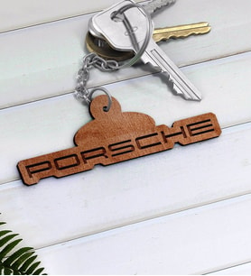 Porsche Logolu Ahşap Anahtarlık-2 (Beyaz)