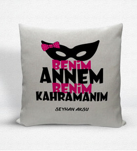 BK Gift Kişiye Özel Annem Benim Kahramanım Dekoratif Keten Yastık (Bej)