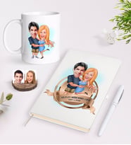 BK Gift Kişiye Özel Yılın En Mükemmel Çifti Karikatürlü Beyaz Defter Kalem ve Kupa Seti-14 (Model 1)