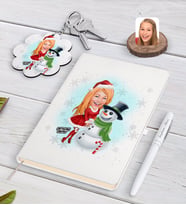 BK Gift Kişiye Özel Kadın Yeni Yıl Karikatürlü Beyaz Defter Kalem ve Anahtarlık Hediye Seti-2 (Model 1)