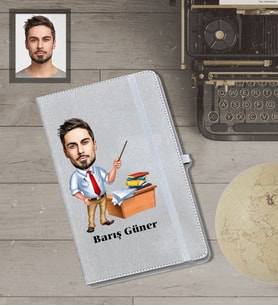 Kişiye Özel Öğretmen Karikatürlü Gri Defter Bay-4