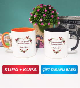 İkili Sevgiliye Sevgililer Günü Hediyesi 13 Kupa Bardak Turuncu Siyah