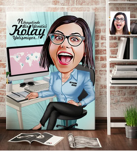 BK Gift Kişiye Özel Bayan Genel Müdür Karikatür Kanvas Tablo 70x100cm 1