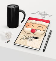 BK Gift Kişiye Özel Yılbaşı Noel Baba Temalı Siyah Defter Kalem Termos Mug Seti - 6