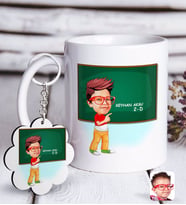 BK Gift Kişiye Özel Erkek İlkokul Öğrenci Karikatürlü Beyaz Kupa ve Anahtarlık Hediye Seti-1 (Model 1)