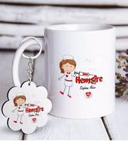 BK Gift Kişiye Özel Mesleki Hemşire Beyaz Kupa ve Anahtarlık Hediye Seti-5 (Model 1)