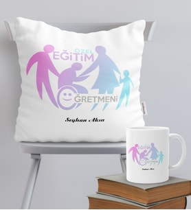 BK Gift Kişiye Özel Özel Eğitim Öğretmeni Temalı Yastık Kupa Seti - 2