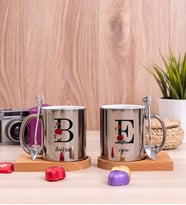 Baş Harfli ve İsimli Ahşap Altlıklı İkili Silver Kupa Bardak