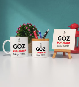 Göz Doktoru Kupa Bardak Kalemlik ve Dekoratif Taş Baskı Seti